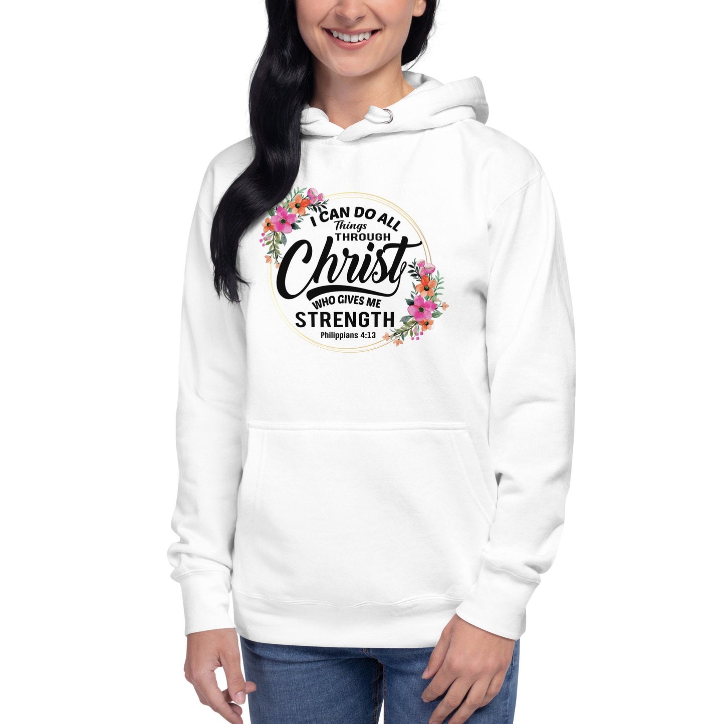 White Christian Hoodie I can do all things through Christ